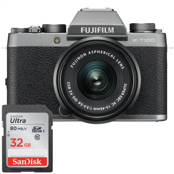 후지필름 미러리스 X-T100 XC15-45mm 렌즈 KIT + Sandisk 32GB, X-T100(다크실버)