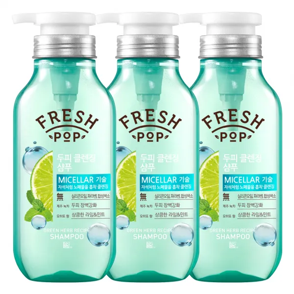 프레시팝 그린 허브 모히또 레시피 두피 클렌징 샴푸, 500ml, 3개입