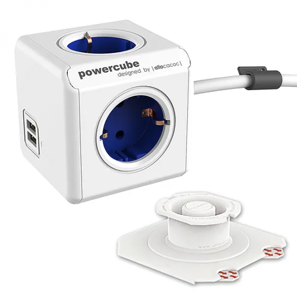 파워큐브 멀티탭 익스텐디드 USB 블루 + 고정용독, 1.5m, 1개