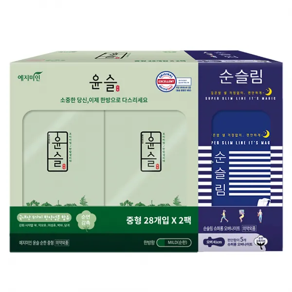 예지미인 건강한 예지미인 순한순면 생리대 중형28p × 2팩 + 순슈퍼롱 오버나이트5p x 1팩, 1세트