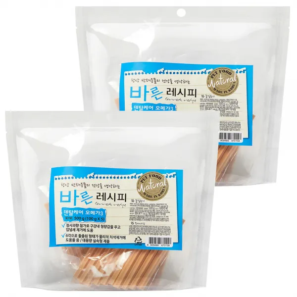 바른레시피 덴탈케어 수제 강아지 간식 500g 오메가3 2개입