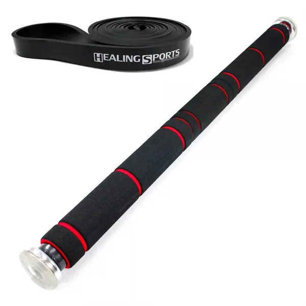 고무나라 풀그립 철봉바 A-104 + 풀업밴드 3단계, 블랙 + 레드