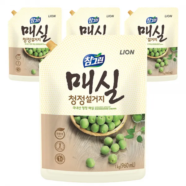 참그린 매실 청정 설거지 세제 리필, 1kg, 4개