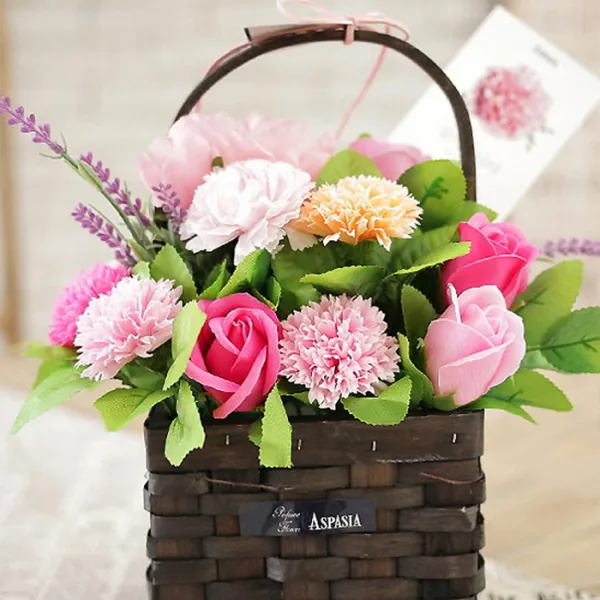 아스파시아 사랑과 존경을 담은 비누꽃 바구니, 핑크, 1개