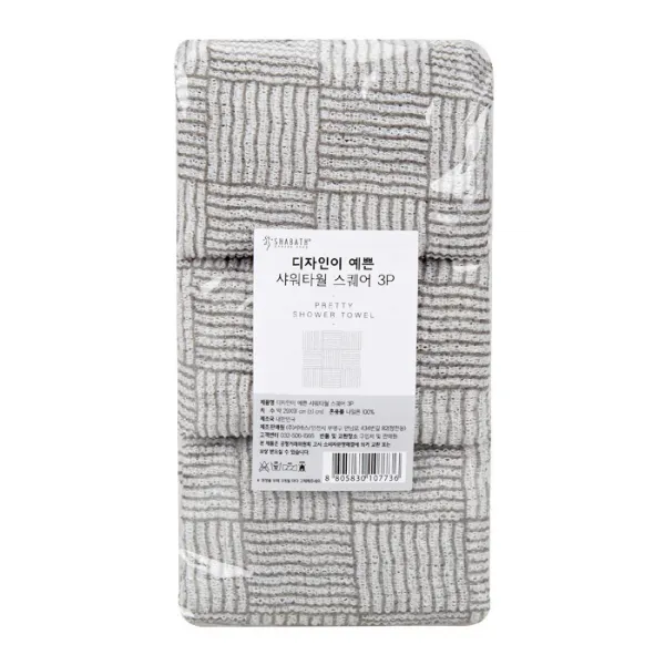 샤바스 디자인이 예쁜 샤워타월 스퀘어 3p 혼합 색상 1개