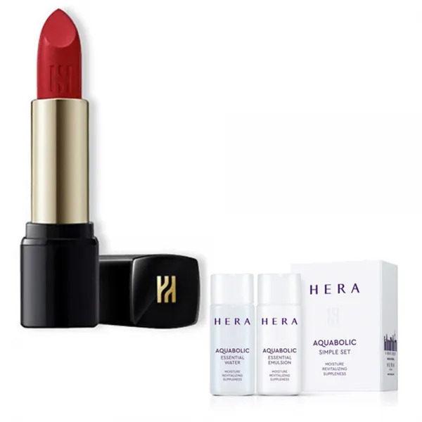 헤라 루즈 홀릭 크림 립스틱 3g + 아쿠아볼릭심플 기초화장품 세트 A 2종 327호 템팅 체리 1세트