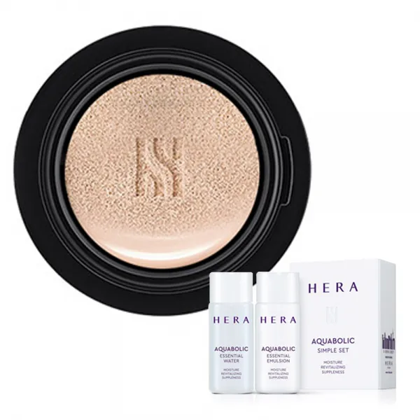 헤라 블랙 쿠션 파운데이션 리필 15g + 아쿠아볼릭심플 기초화장품 세트 A 2종 15호 로제 아이보리 1세트