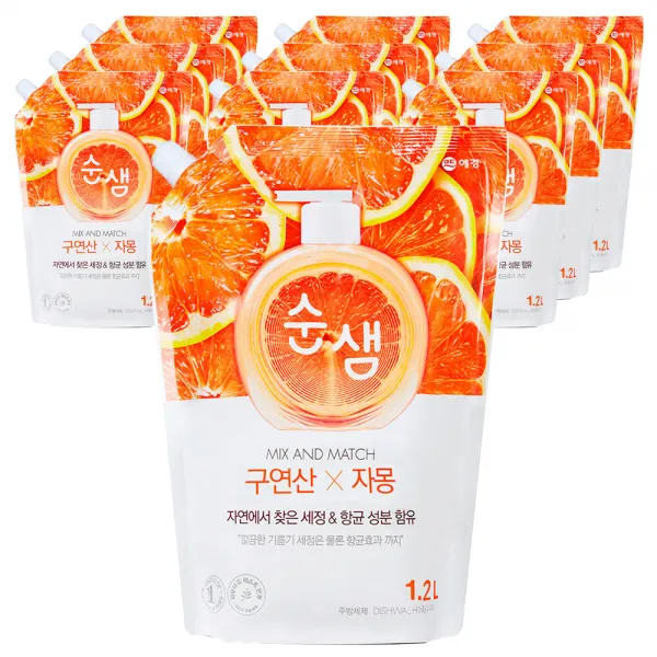 순샘 구연산 자몽 주방세제 리필, 1.2L, 10개