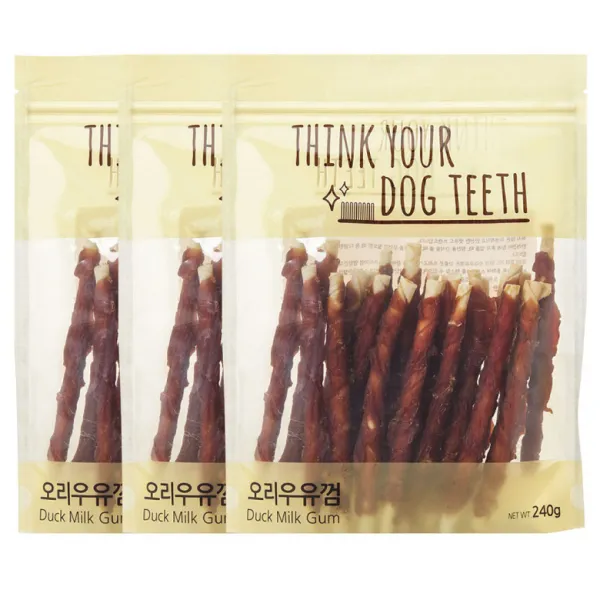 Think Your Dog Teeth 딩고 우유껌 스틱 오리 + 우유 혼합맛 3개