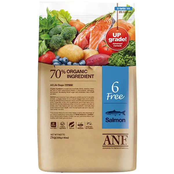 Anf 전연령 유기농 6free 연어 애견사료 2kg 1개