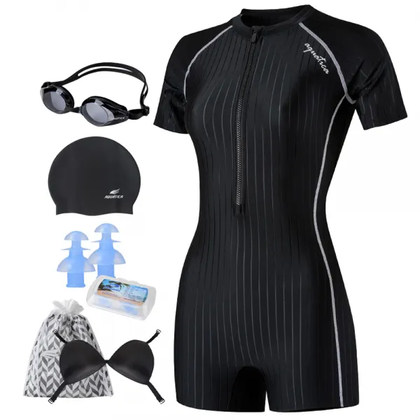 아쿠아티카 여성용 반팔 원피스 2부 수영복 Aqa27515 + 일반용수경 6종 세트