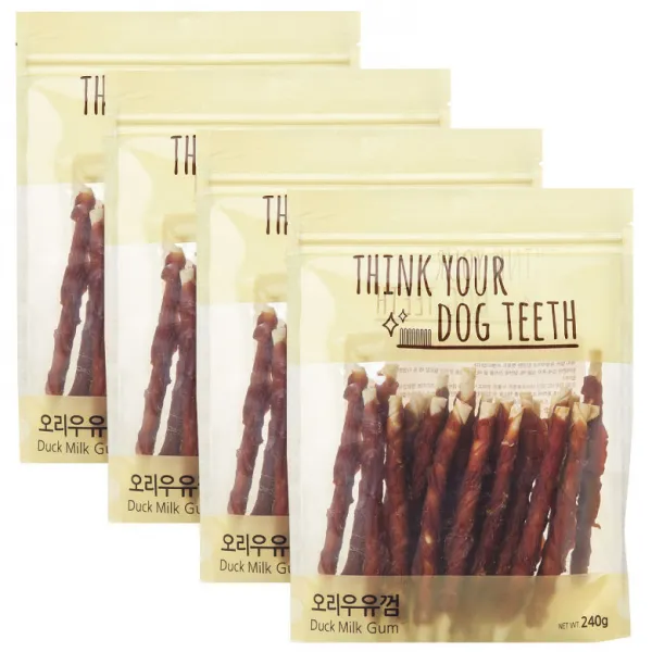 Think Your Dog Teeth 딩고 우유껌 스틱 오리 + 우유 혼합맛 4개
