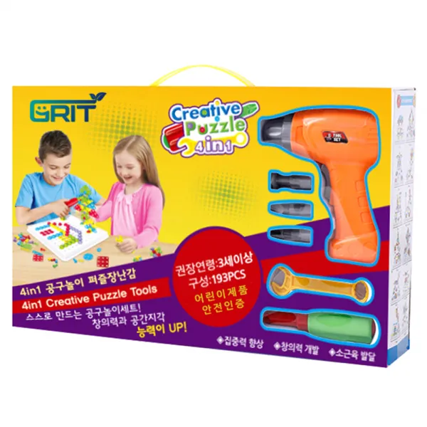 그릿 유아용 전동드릴 장난감 볼트와 너트 공구놀이 혼합 색상