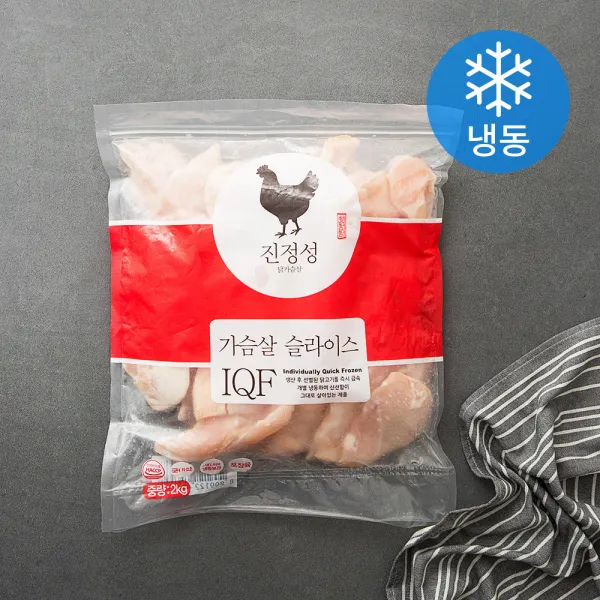진정성 닭가슴살 슬라이스 IQF (냉동), 2kg, 1개