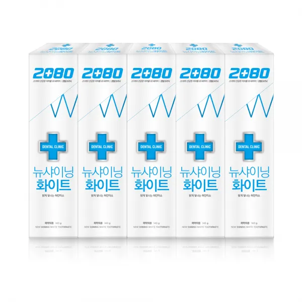 2080 덴탈크리닉 뉴샤이닝 화이트 치약 140g 5개입