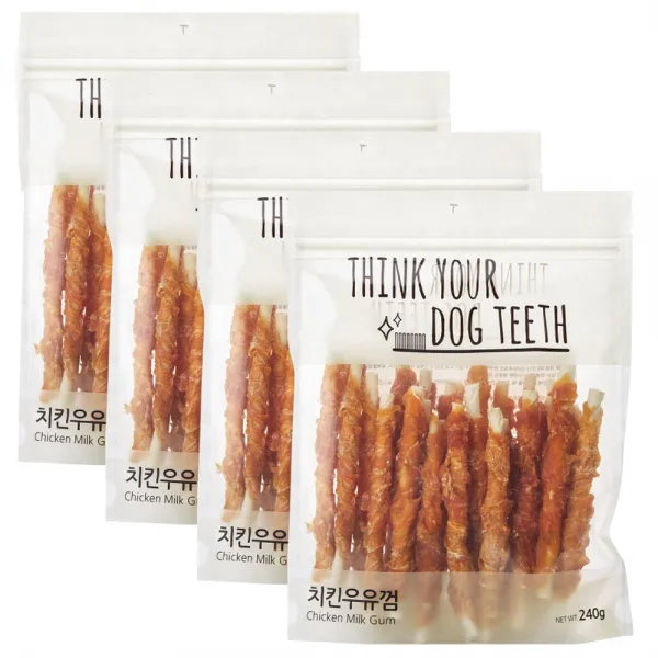 THINK YOUR DOG TEETH 딩고 우유껌 스틱, 치킨 + 우유 혼합맛, 4개