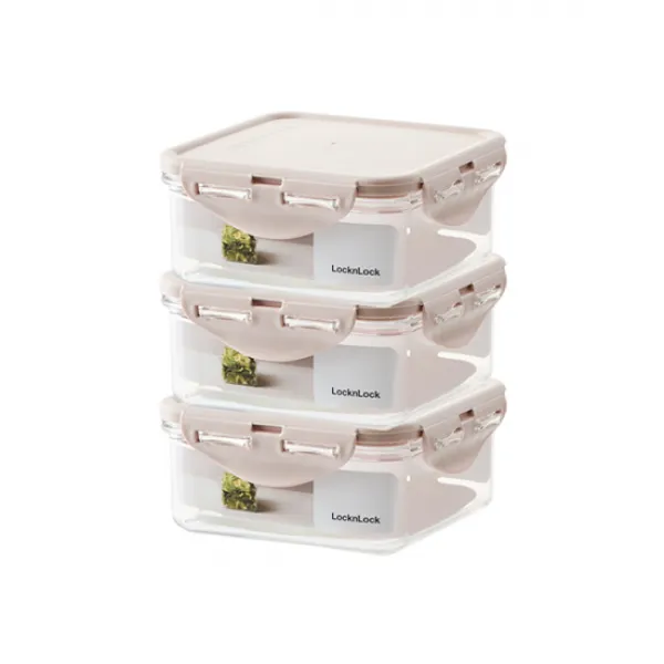 락앤락 항균 스테커블 밀폐용기 정사각 핑크 600ml, 3개, 용기 3개