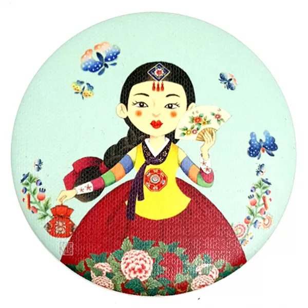 디자인가안채 양면손거울 색동아씨 한복 75 x 75 mm, 민트, 1개