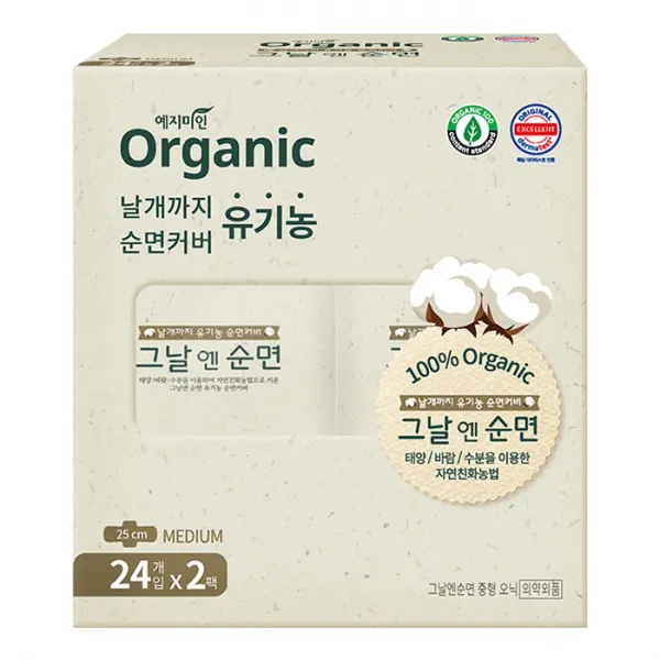 예지미인 그날엔순면 중형 생리대 날개형, 24개입, 2팩