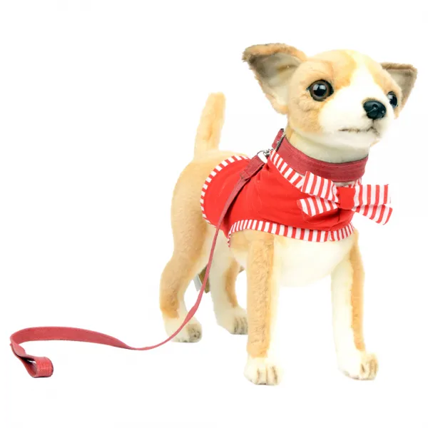 한사토이 동물인형 6383 치와와 Chihuahua with Red Dress, 24cm, 갈색