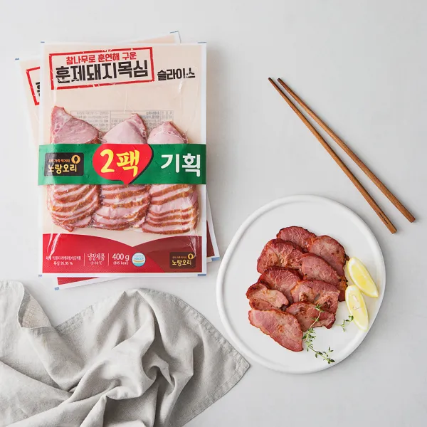 노랑오리 훈제돼지목심 바베큐 슬라이스, 400g, 2개