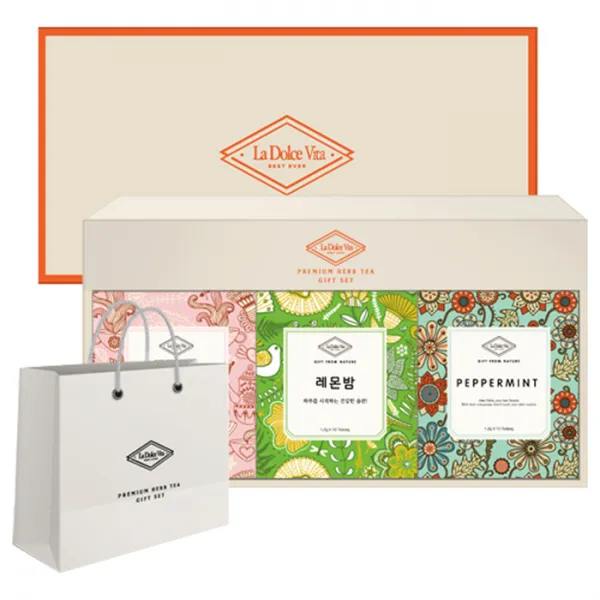 라돌체비타 프리미엄 허브차 3종 선물세트 + 쇼핑백 히비스커스 1.2g X 7p + 페퍼민트 1.2g X 7p + 레몬밤 1.2g X 7p 1세트