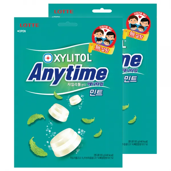롯데 애니타임 민트 캔디, 185g, 2개