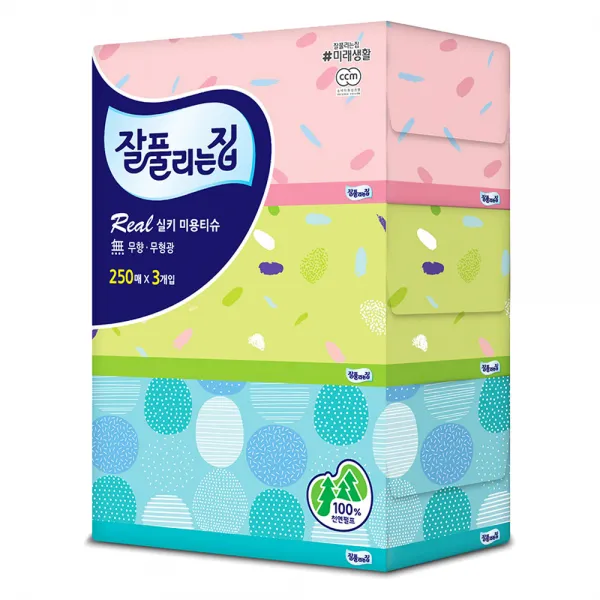 잘풀리는집 리얼실키 천연펄프 미용티슈 3개입 1팩