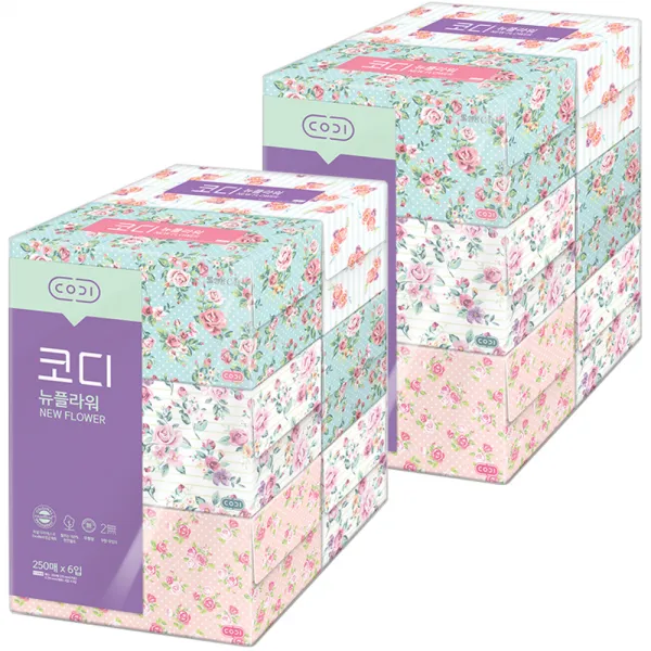 코디 뉴플라워 갑티슈 2겹, 6입, 2팩