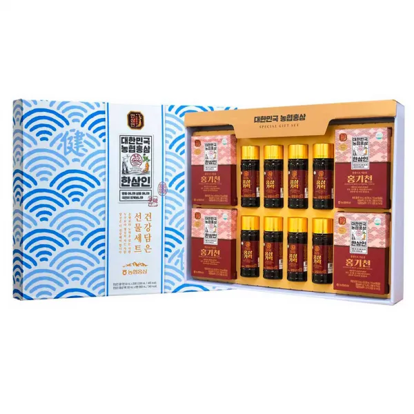 한삼인 건강담은 선물세트 + 쇼핑백 홍기천 50ml X 20포 + 홍삼기력 100ml X 8병 1세트