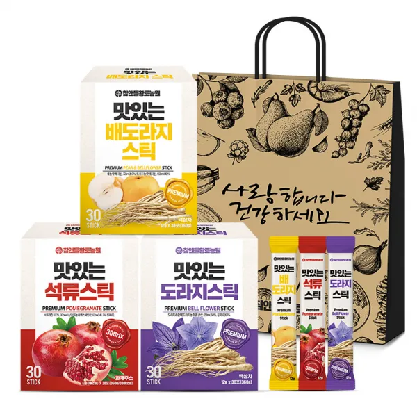 참앤들황토농원 맛있는 석류스틱 12g x 30p + 배도라지스틱 12g x 30p + 도라지스틱 12g x 30p + 쇼핑백, 1세트