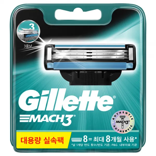 질레트 마하3 오리지날 면도날, 8개입, 1개