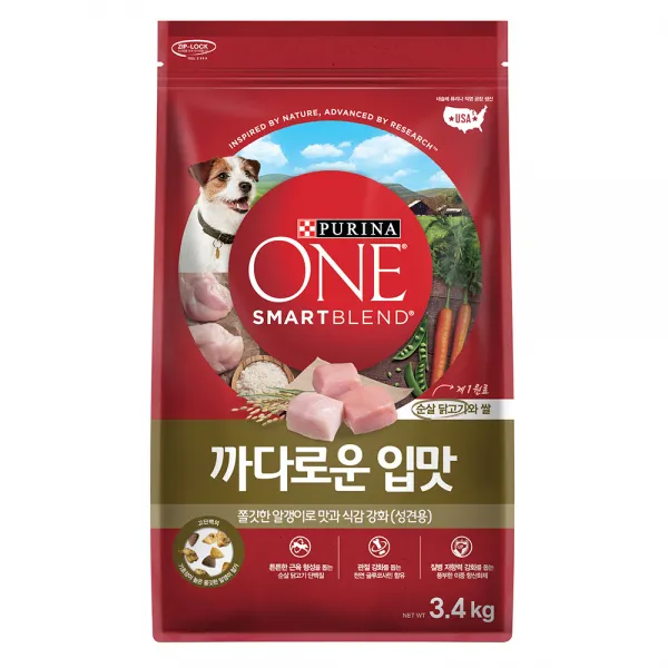 퓨리나 원 1세 이상 닭고기 까다로운 입맛 강아지사료, 3.4kg, 1개