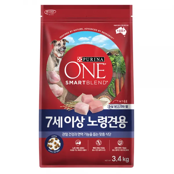 퓨리나 원 7세 이상 노령견용 닭고기 사료, 3.4kg, 1개