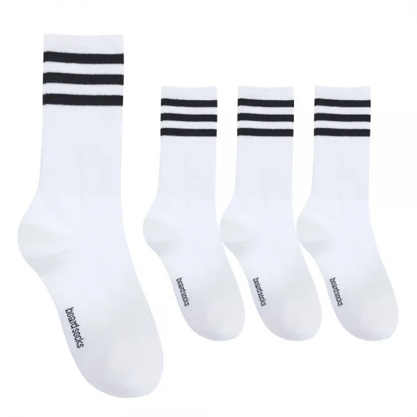 두발로 여성용 삼선포인트 장목 양말 4켤레