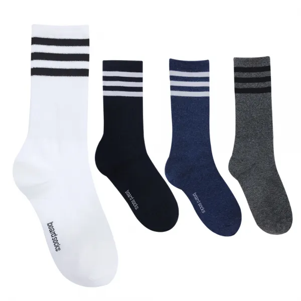 두발로싹스 여성용 삼선포인트 장목 양말 4켤레