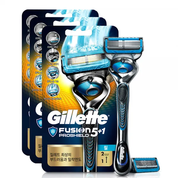 질레트 퓨전 프로쉴드 칠 면도기 + 여분날 1개입 3개