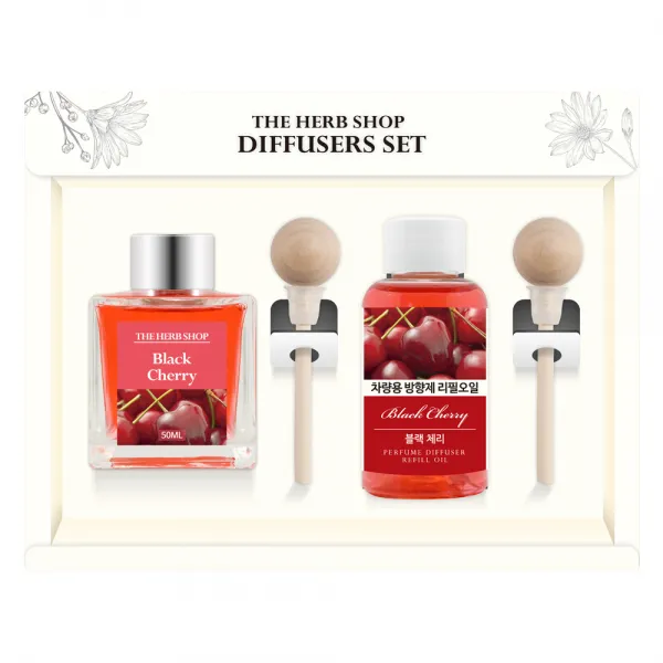 더허브샵 차량용 디퓨져 본품 50ml + 리필 50ml 선물세트 블랙체리 1세트
