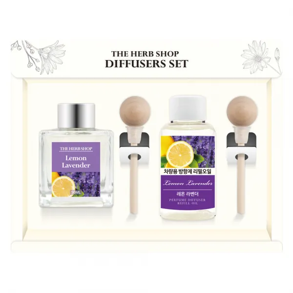 더허브샵 차량용 디퓨져 본품 50ml + 리필 50ml 선물세트 레몬라벤더 1세트