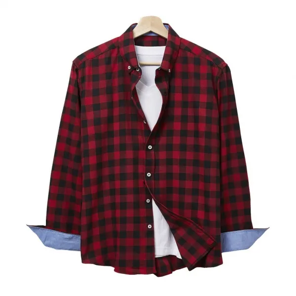 핫코드 남성용 레드 체크 남방 빅사이즈 긴팔 셔츠 Hc758
