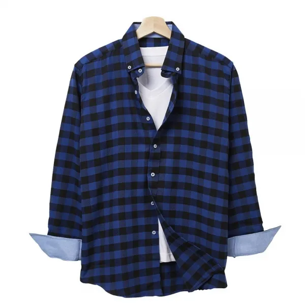 핫코드 남성용 블루 체크 남방 빅사이즈 긴팔 셔츠 Hc757