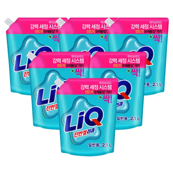 리큐 진한겔 하이브리드 액상세제 일반용 리필, 2.1L, 6개