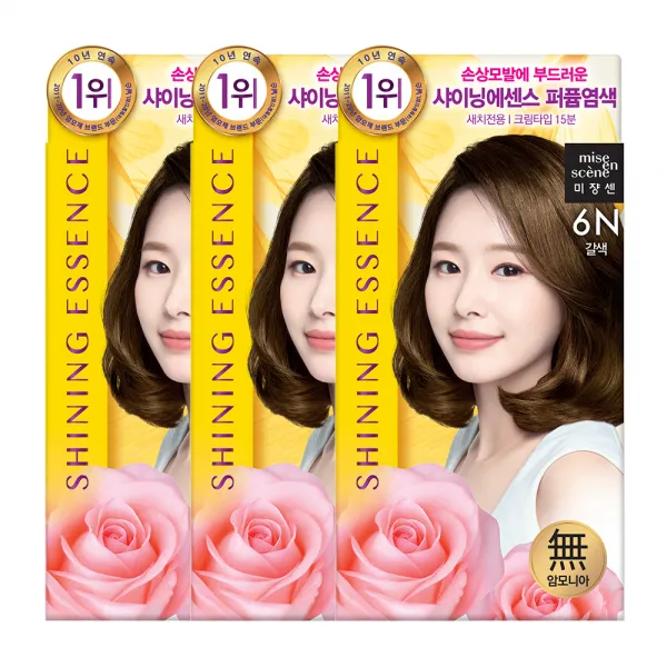 미쟝센 샤이닝 에센스 새치전용 염색제, 6N 갈색, 3개