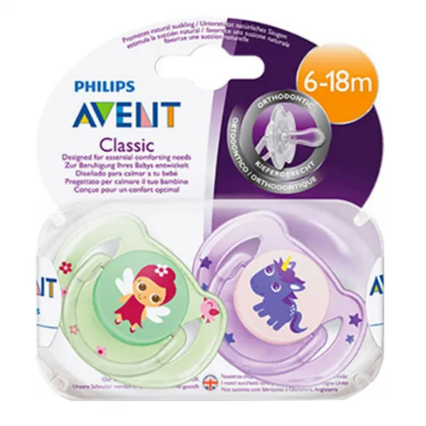 필립스아벤트 여아용 편안한 노리개 젖꼭지 Scf169/48 2종 6~18개월 라이트그린 퍼플