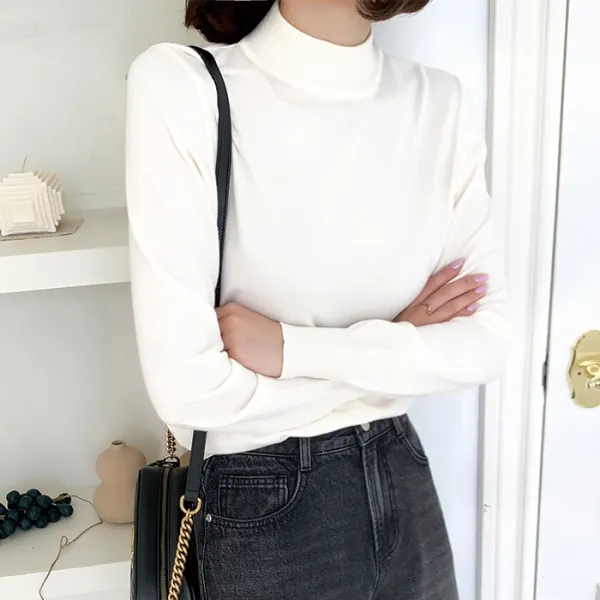 빼빼 여성용 답답함없는 베이직 반목폴라 니트티셔츠
