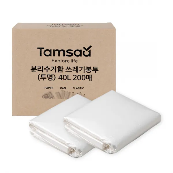 탐사 분리수거함 쓰레기용 40L 투명비닐 봉투, 100매, 2팩
