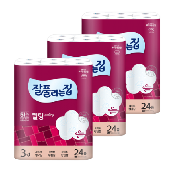 잘풀리는집 퀼팅 롤화장지 30m, 24롤, 3팩