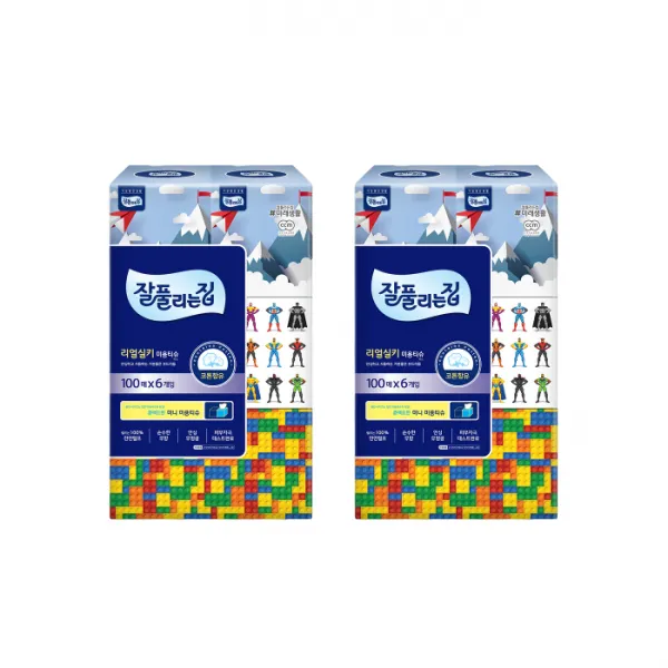 잘풀리는집 천연펄프 리얼실키 미니 각티슈 100매, 6개입, 2팩