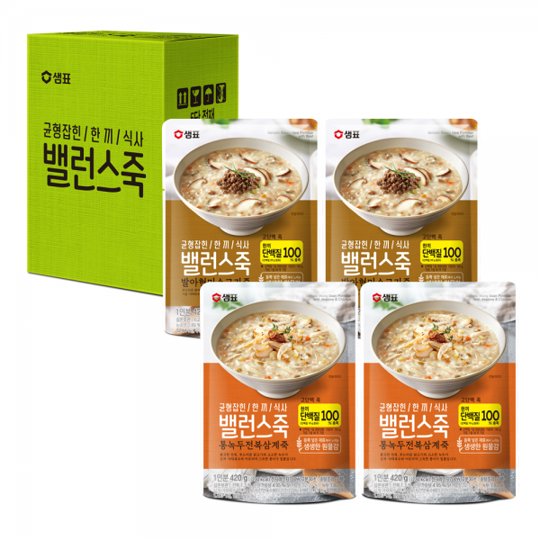 샘표 밸런스 발아현미 소고기죽 420g x 2p + 통녹두 전복 삼계죽 420g x 2p 세트, 1세트