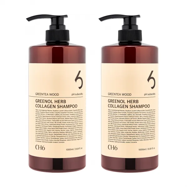 CH6 그리놀 허브 콜라겐 탈모샴푸 그린티우드향, 1000ml, 2개